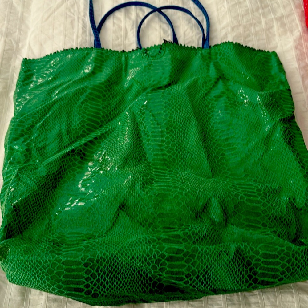 Carlos Falchi green leather tote bag a small mark on front right side of bag